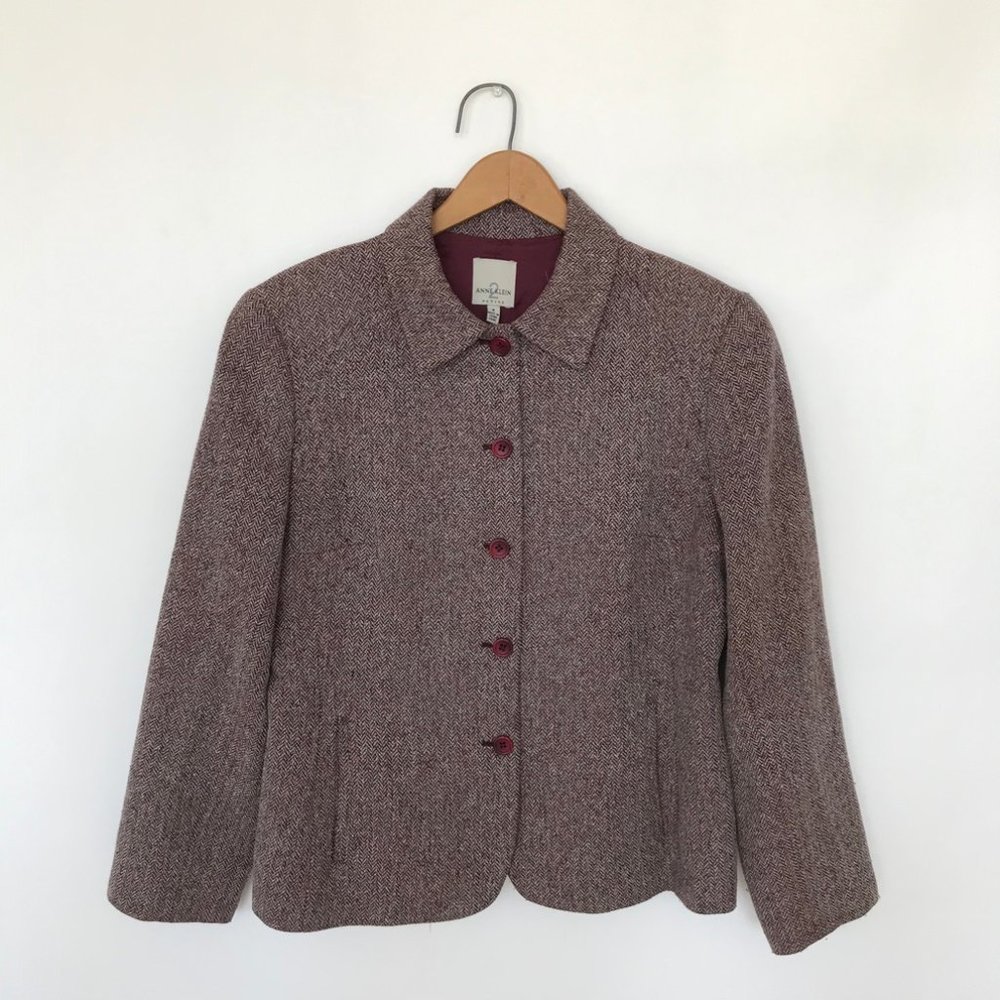 Anne Klein 2 Maroon/Gray Herringbone Blazer